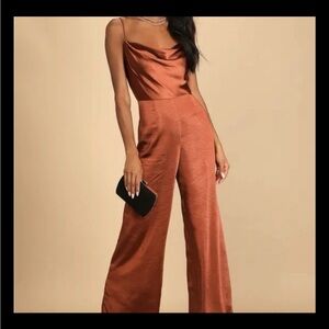 ❤️Lulus lush brown satin cowl neck culotte jumpsuit‎